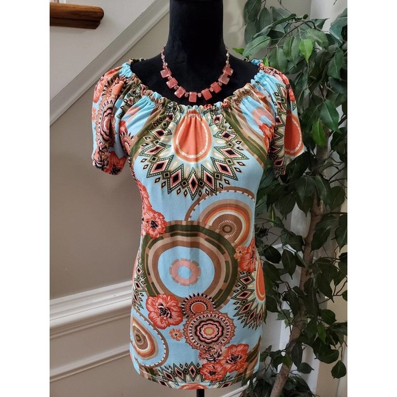 Win Win Women Blue Polyester Round Neck Short Sleeve Casual Top Blouse Size S/M - Picture 9 of 9